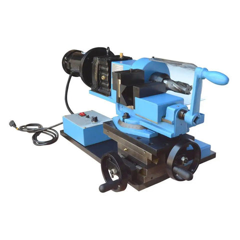 1 HP Electric Tube Notcher Crushes Schedule 40 And 80 Pipe With Variable Speed End Mill And 110V Motor Handles Up To 2 Inch Diameter side view showing adjustable vise and control panel.