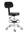 Black rolling stool with back support, hydraulic height adjustable swivel chair for office, no foot ring, wheels