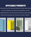 Semi Automatic 90 Degree Right Angle Corner Label Applicator, 200W Photoelectric Sensor High Precision Peeling Machine For Cosmetic And Electronic Packaging Projects applied on various colored boxes.