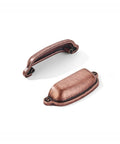 Premium 10 Pack Antique Copper Cup Pulls Three Inch Center To Center Solid Zinc Alloy Cabinet Handles on a white background.