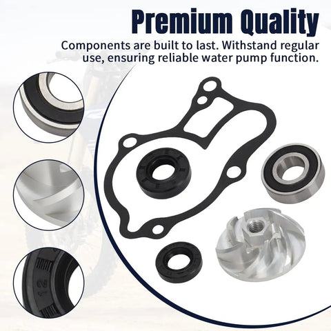 Top Shelf Water Pump Rebuild Kit Equipped With High Flow Billet Impeller And Heavy Duty Bearing Seals For Yamaha Yz250 And Yz250x Off Road Motors Guarantees Superior Cooling And Rock Solid Performance All Season Long includes machined impeller, bearing seals, and gasket.