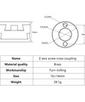 Smooth 16mm Oldham Coupling For Z Axis Screw Hot Bed Reduces Printing Swing And Ghosting Vibration On CNC 3D Printer With Flexible Shaft Drive System brass 16x14mm drawing
