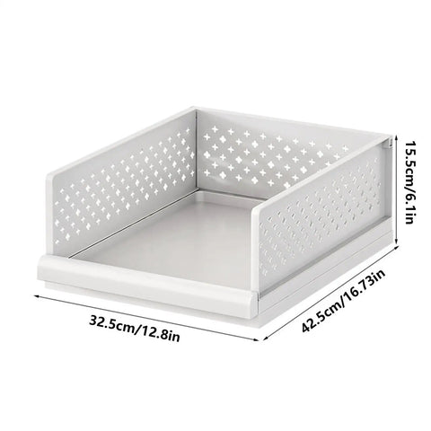 Stackable Closet Organizers Supercharge Your Home Storage Routine With Durable Wardrobe Bins Built For Seamless Bathroom Bedroom And Apartment Organization While You Kick Your Clutter Straight To The Curb. White stackable bin measuring 32.5x42.5x15.5cm.