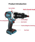 Beast Brushless Electric Rivet Nut Tool Kit With Automatic Riveter Set, labeled parts, heavy duty riveting device.