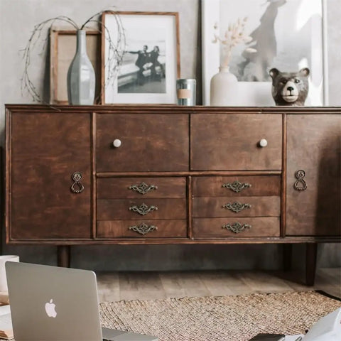 Wooden dresser with European Antique Cabinet Pulls and Drawer Handles Matte Black Zinc Alloy Hardware for Cabinets and Dressers