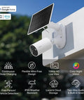 Solar Powered Outdoor Security Cam 1080p Wireless Battery Powered With Solar Panel Person Detection Local Storage Or Optional Cloud No Monthly Fees Works With Alexa And Google Assistant C402 Kit mounted outdoors with solar panel.