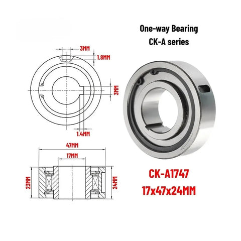 A1747 Sprag One Way Clutch Bearing Plug And Play Replacement For Heavy Duty Motors and Transmissions with dimensions 17x47x24MM.