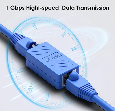 Hella Reliable Plug And Play Network Game Changer 30 Pack Rj45 Coupler Ethernet Cable Extender Female To Female Adapter Works With Cat5 Cat6 Cat7 Nickel Plated Contacts For Zero Lag Transfers In Blue, blue RJ45 coupler with 1 Gbps high-speed data transmission.