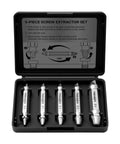 Universal Screw Extractor Kit With Drill Bits For Stripped Rusty Screws And Nuts Remover Tools For Broken Bolts in a black case.