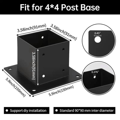 Beefy 4x4 Post Base Brackets Set Of 4 Black Powder Coated Deck Fence Anchors For Wood Or Concrete Floors, Built To Last, Perfect For Porch Railings, Pergola Supports And Garden Posts
