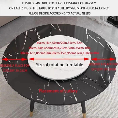 Downright Slick 100cm Wooden Lazy Susan Turntable featuring 360 degree spinning action on a modern table with marble texture.