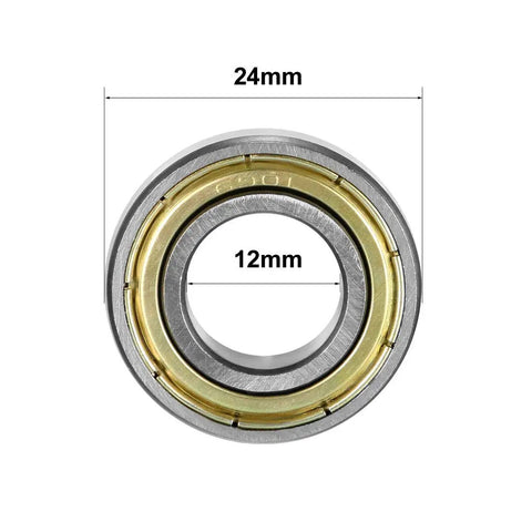 Tough As Nails 6901ZZ Deep Groove Ball Bearings With Dual Metal Shields High Speed Carbon Steel Construction 12mm Inside 24mm Outside By 6mm Pack Of Ten, showing inner dimensions.