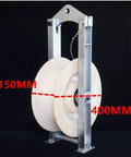 Tough As Nails Railway Cable Pulley With Swivel Hook, Heavy Duty Galvanized Channel Steel Housing, Nylon Wheel Block For Overhead Line Rigging And Wire Rope Lifting Tasks, Smooth Tracking Gear, 150mm 400mm Sizes showing sizes 150mm and 400mm.