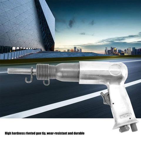 Hardcore Ready No Sweat Pneumatic Air Rivet Gun Smooth Lightweight Handheld Tool For Sign Panels Aluminum Windows And Quick Metalwork Fabrication Quarter Inch Inlet with riveted gun tip.