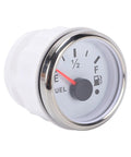 No Sweat 6 Inch Fuel Level Sending Unit Straight Up 240 To 33 Ohm Precision Marine Automotive gauge with white casing and stainless steel trim.