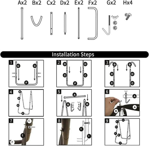 Weatherproof Hammock Chair Stand With Hanging Swing Chair Included, installation guide with parts and assembly steps shown