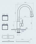 Kitchen Faucet With Pull Down Sprayer High Arc Single Handle Satin Black Brushed Finish technical diagram