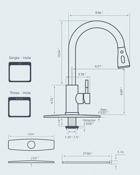Kitchen Faucet With Pull Down Sprayer High Arc Single Handle Satin Black Brushed Finish technical diagram