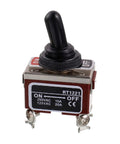 RT1221 DPST Toggle Switch 125V 20A And 250V 15A Rocker With Metal Waterproof Cap, 4 Terminal Pins, On Off, Weatherproof, Side View