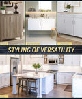 Image of various room setups showcasing versatile cabinetry designs for living room, shower room, bedroom, and kitchen.