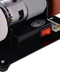 Mini Bench Grinder With Powerful 100 Watt Brushless Motor Delivers Tough As Nails Sharpening For Metal Wood And DIY Crafting Projects close-up of motor and switch.
