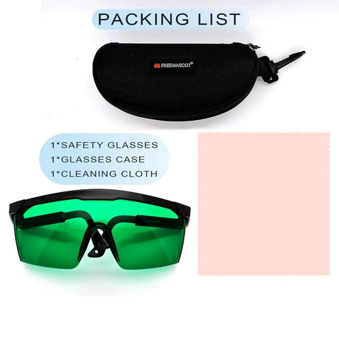 Top Shelf Laser Safety Glasses Hella Secure Against Uv Blue Red And Infrared Beams Od4 Plus Lens in black case with cleaning cloth.