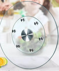 36 Inch Lazy Susan Turntable Rotating Serving Tray With Tempered Glass And Aluminum Base, showing smooth glass surface and aluminum base.