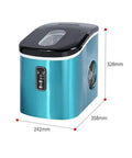 Big Time Countertop Ice Maker Machine For Kitchens And Offices Quick Freeze Crystal Clear Cubes Daily With Darn Quiet Operation And Slick Auto Drain Feature in teal finish with dimensions labeled.