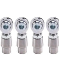 Four Piece 5/8 Inch 18 Thread Heim Joint Rod End Kit With Heavy Duty Spacers viewed from the front showing spherical bearings.