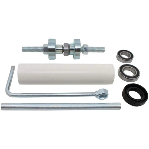 Straight Up Washer Repair Pack Featuring W10447783 Bearing Tool 280145 Hub Assembly W10435302 Seal Kit with metal and plastic components.