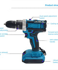Badass 21V Cordless Drill Driver With Brushless Motor And 2000 RPM Adjustable Speed showcasing multi-speed adjustment and soft rubber handle.