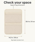 Slick Hanging Closet Sorter With Dual Zippered Mesh Pouches For Hassle Free Underwear And Sock Taming In Smooth Cream Cloth dimensions 14.2x20.1 inches.