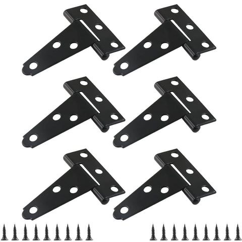 6 Pack Tee Hinge 2 Inch Heavy Duty T Strap Hinges Black For Barn Doors Gates Sheds Wooden Fences Wrought Iron Rustproof Hardware Includes Screws