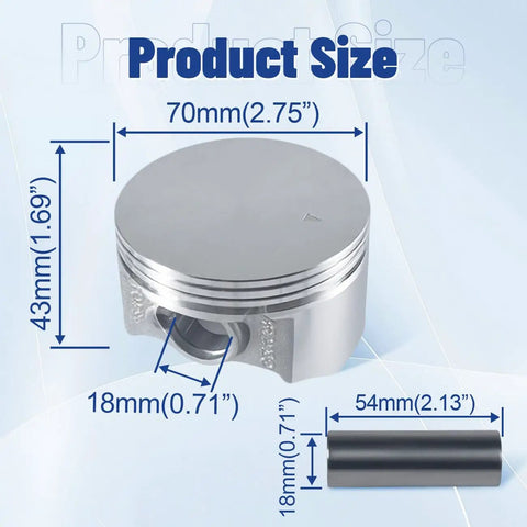 Beefed Up 70mm Flat Top Piston And.550 Ring Kit dimensions for 212cc 224cc GX160 GX200 6.5HP engines