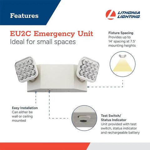 Diagram of Basics LED Emergency Light With Dual Adjustable Lamp Heads For Wall Mount Go To Backup Power 90 Minute Battery Backup