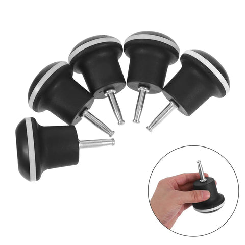 Five Pack Office Chair Bell Glide Replacement Casters designed to roll smooth and quiet on carpet or hardwood, black nylon with silver trim.