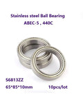 Top Tier 10 Pack S6813ZZ Thin Wall Deep Groove Ball Bearings 65X85X10mm stainless steel dual sealed for heavy duty motors.