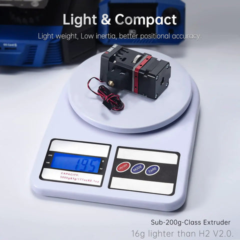 Lightweight Dual Gear Direct Drive Extruder Drops A Sweet Upgrade To Nail Crisp Prints Every Time on scale showing 195g.