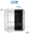 Double Recessed Shower Niche Shelf With Two Shelves 20 Inch High By 16 Inch Wide Black Tile Ready Built In Bathroom Organizer