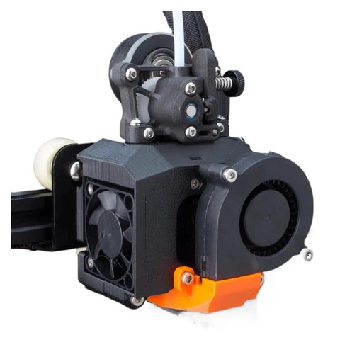 No Bs Direct Drive Extruder Swap Built Tough For Dde S 3d Printers close-up view showing heavy-duty fan and filament pathway.