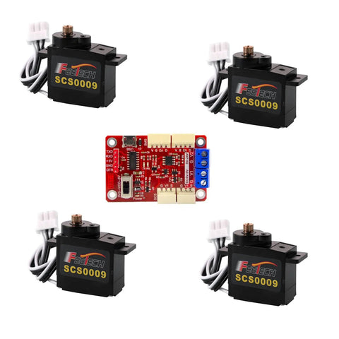 Pro Grade High Torque Micro Servo Kit 2.3Kg Metal Gear 300 Degree Encoder TTL RS485 Serial Bus 4 servos plus board
