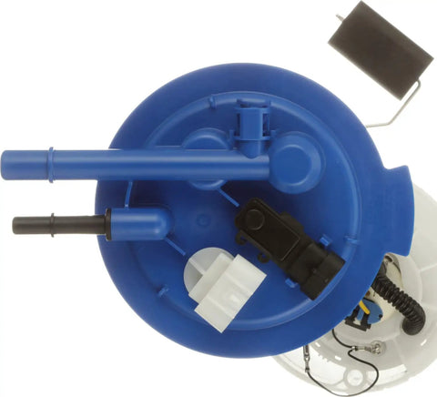 Built Tough Fuel Pump Module Assembly To Oe Standards With Zero Gas Gauge Drama And Lower Amperage Draw For Smooth Cruising and Dependable Daily Commute Performance All Year Long, blue housing and connectors view.