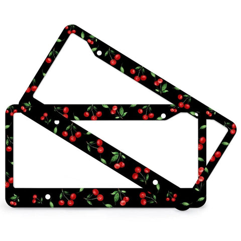 Cherry Themed Aluminum License Plate Frame With Anti Slip Breathable Steering Wheel Cover Dope Little Red Cherries Look