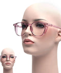 Two Pack Blue Light Blocking Reading Goggles For Men And Women With Bifocal Lenses, close-up on mannequin with pink frame.