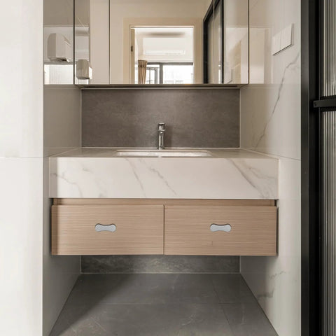 Bathroom vanity with 5 Pack Stick On Cabinet Handles And Drawer Pulls Three And One Quarter Inch Gray No Drill Self Adhesive Cabinet Hardware