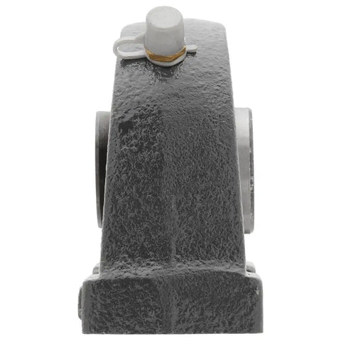 Pro Grade Two Bolt Tapped Base Bearing Unit With Rock Solid Cast Iron Housing and Secure Eccentric Locking Collar For 3/4 Inch Shafts, side view.