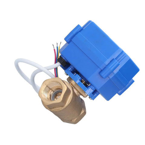 Top Tier Heavy Duty DC12V Brass Electric Ball Valve Shutoff with blue actuator, designed for fast actuation in water control.