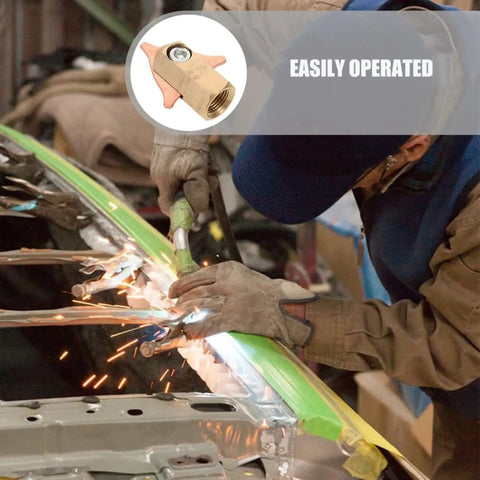 Two Piece Copper Dent Puller Kit With Heavy Duty Auto Body Clamps For Vehicle Sheet Metal Forming in use on car panel