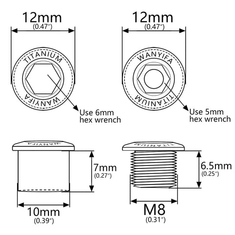 Top Shelf Grade 5 Titanium Chainring Bolts For Mountain And Road Bikes Badass M8x6Millimeter Double Crankset Fasteners heavy duty dimensions diagram