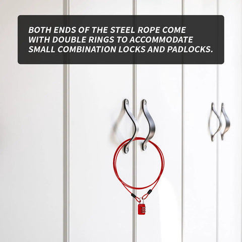 Red Six Point Six Feet Double Loop Security Cable Lock With Two Point Five Millimeter Braided Steel Construction on cabinet handle